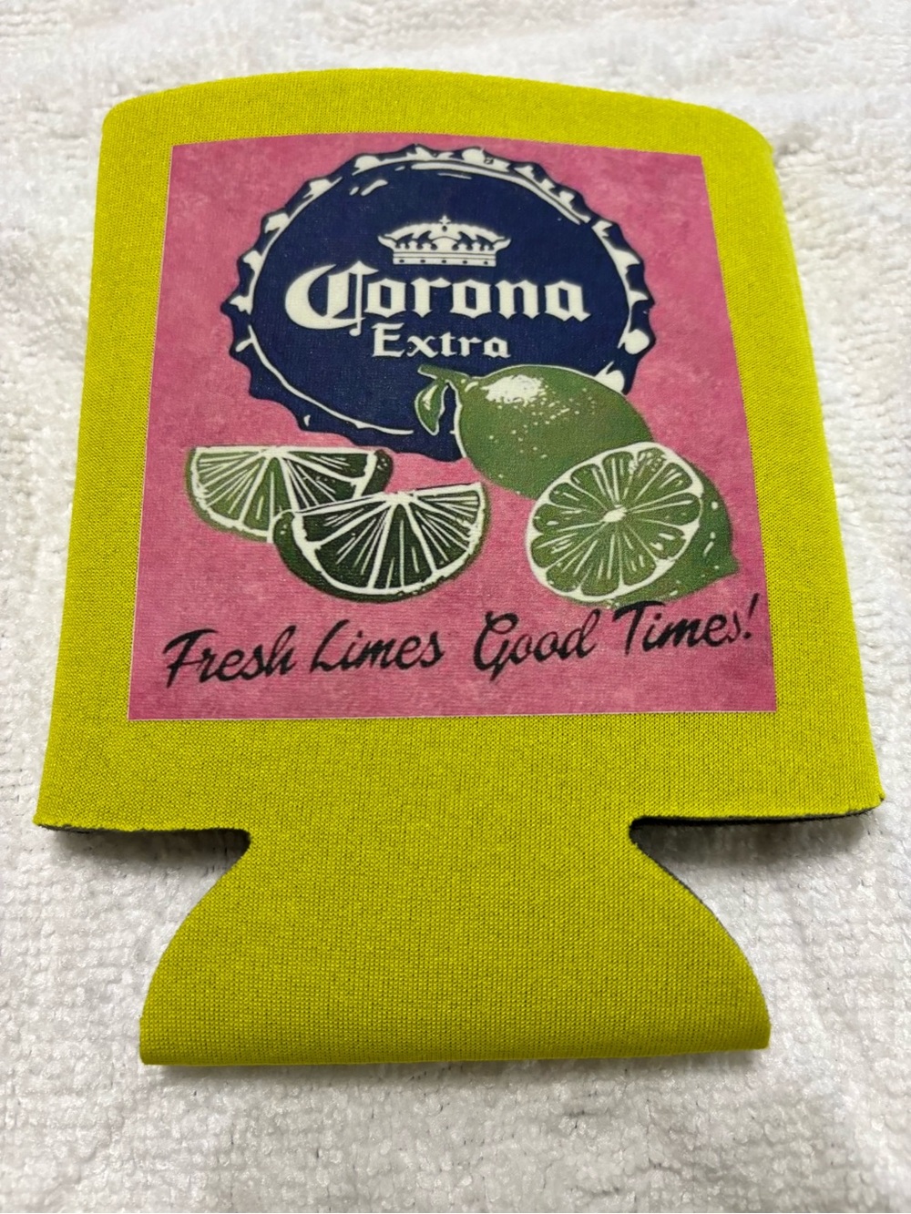 NEW Corona Lime Graphic Can Cooler - Yellow-Green with Pink Panel